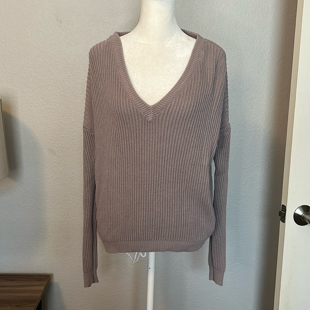 Brandy Melville Oversized Taupe VNeck Sweater One Size